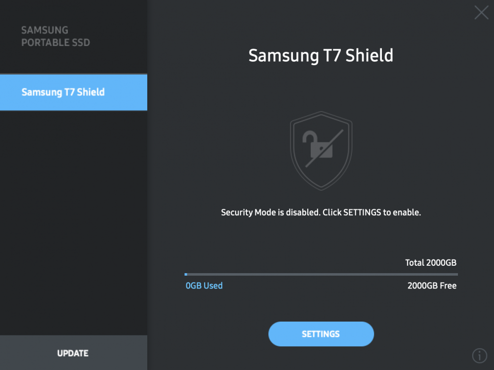 Samsung Portable SSD overview screen