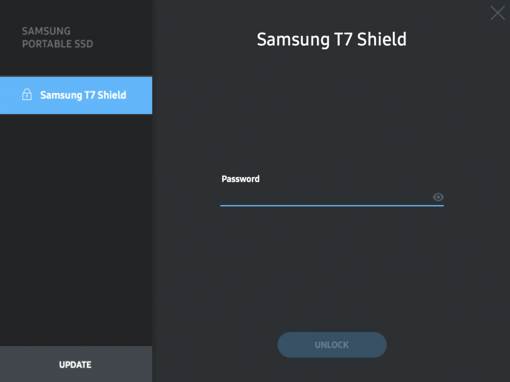 Samsung Portable SSD software asking for the T7 Shield's password