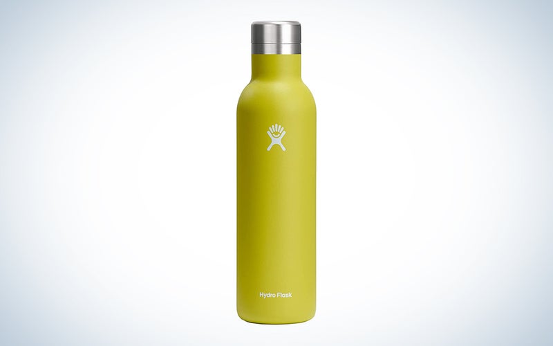 A ceramic reusable wine bottle